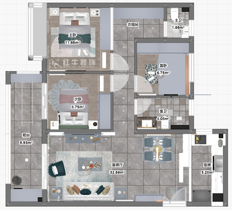 熊浩宇｜蓝光·睿创新筑5-1004-110㎡-简美风格｜3室2厅2卫｜新房装修｜定制家￥231400｜全包20万｜00_03彩平图